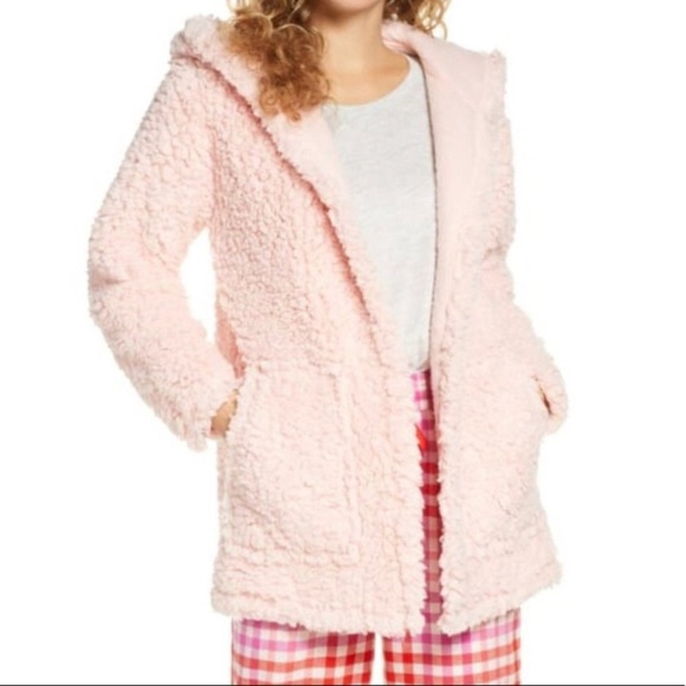 NWT! BP Pink Plush Teddy Fleece Sherpa Robe Pink Seashell M/L